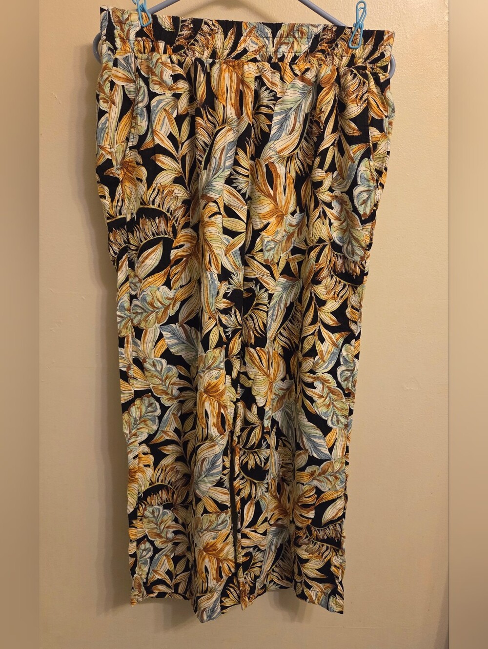Panama Jack Wide Leg Linen Blend Flowy Pants Large Tropical Beach Coastal Resort